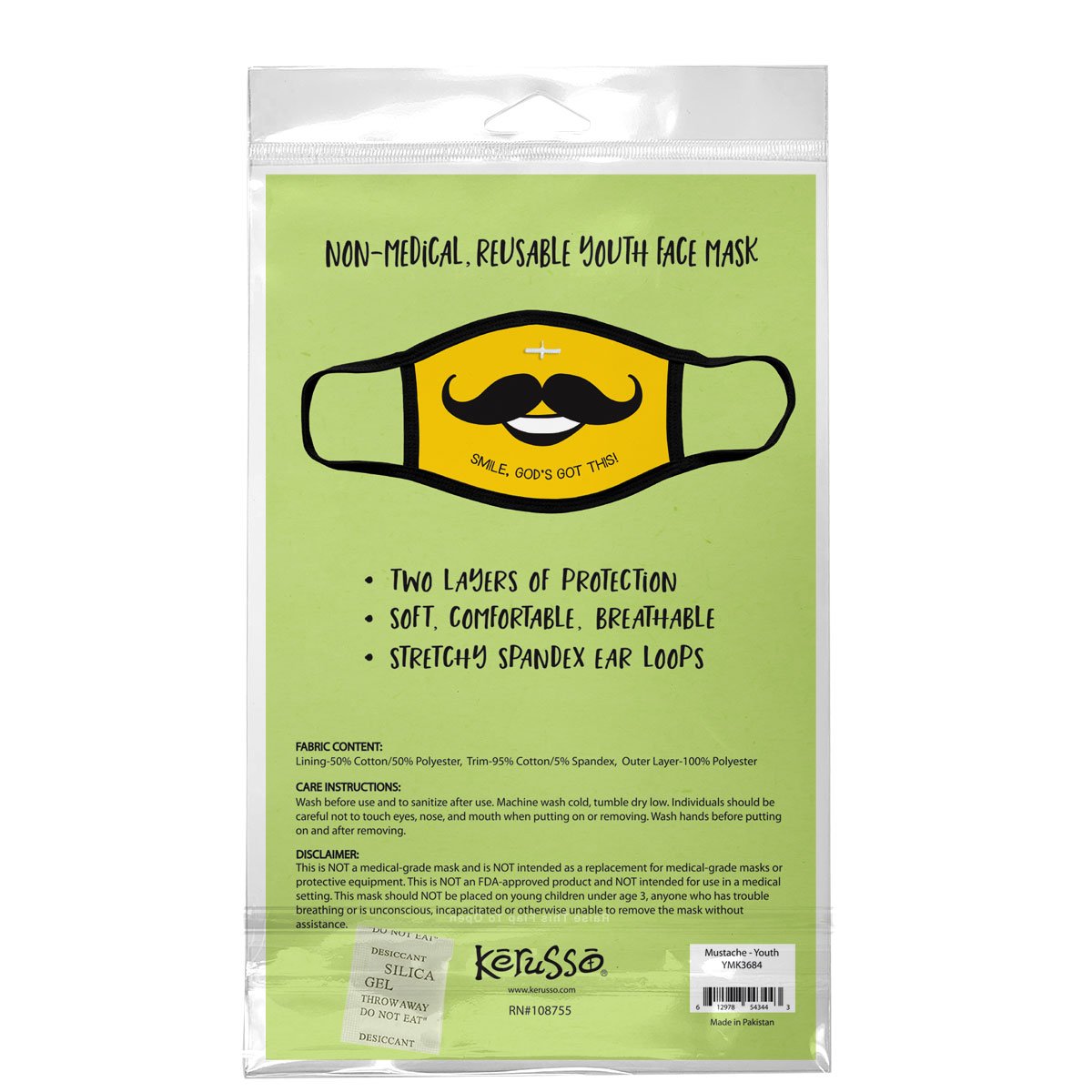 Kerusso Kids Smile God&#39;s Got This Mustache Youth Protective Fashion Mask
