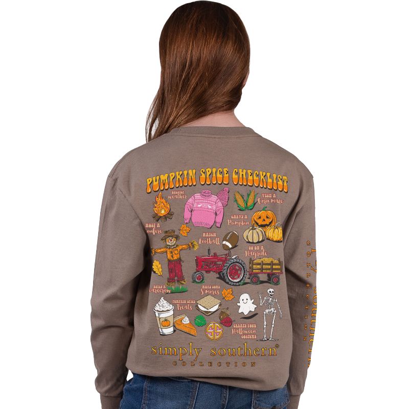 SALE Simply Southern Pumpkin Spice Fall Checklist Long Sleeve T-Shirt