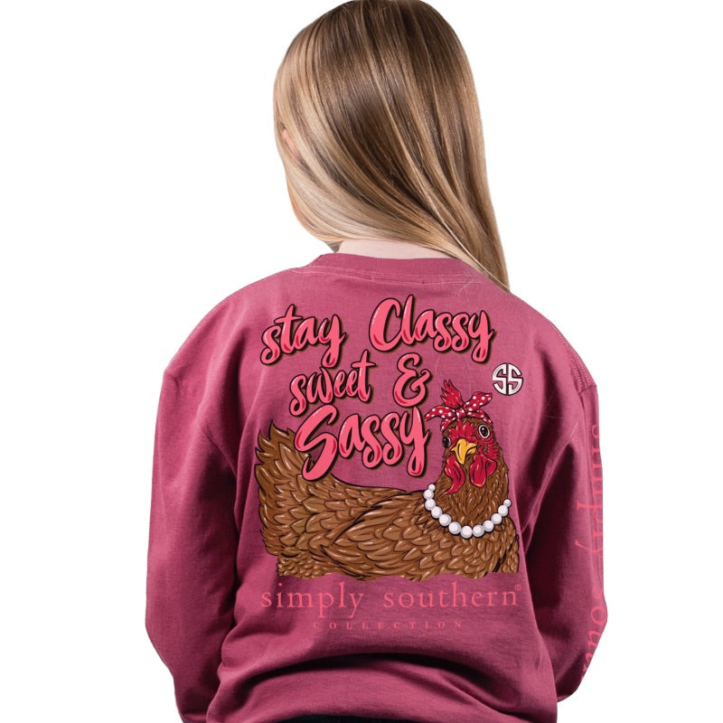 SALE Simply Southern Preppy Stay Classy Chicken Long Sleeve T-Shirt