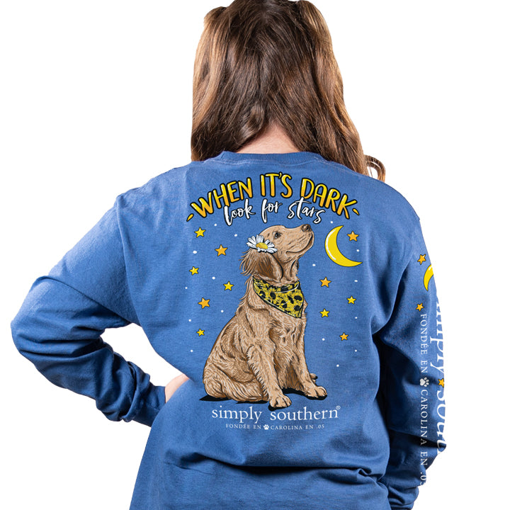 SALE Simply Southern Preppy Dark Stars Dog Moon Long Sleeve T-Shirt