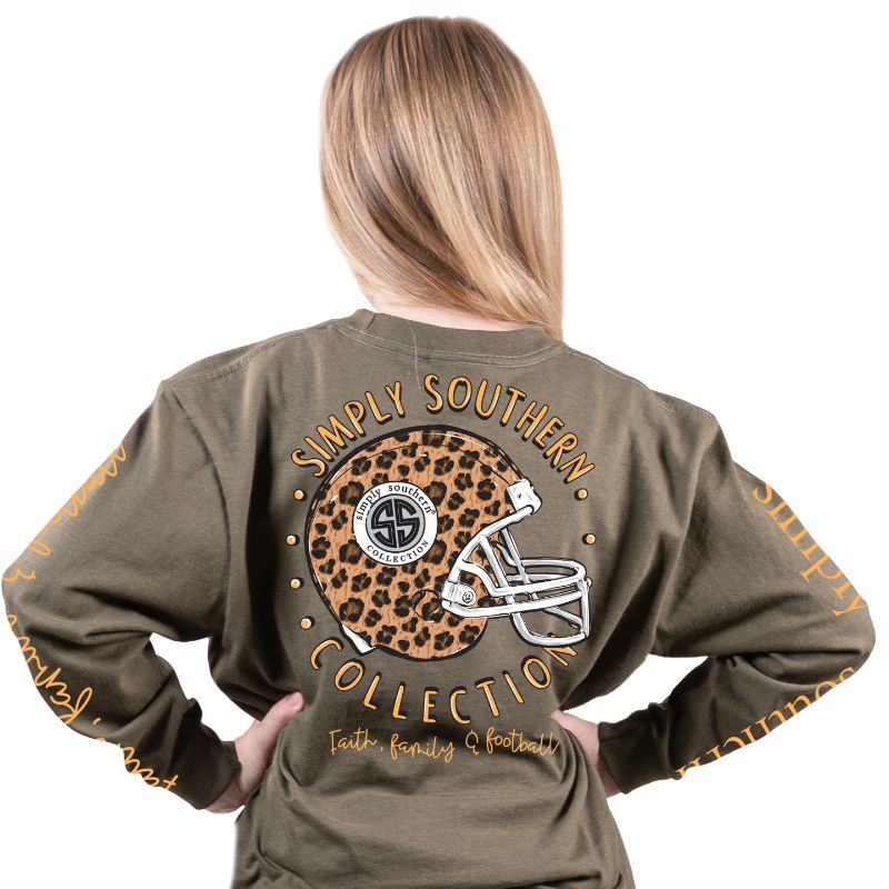 SALE Simply Southern Preppy Leopard Football Long Sleeve T-Shirt