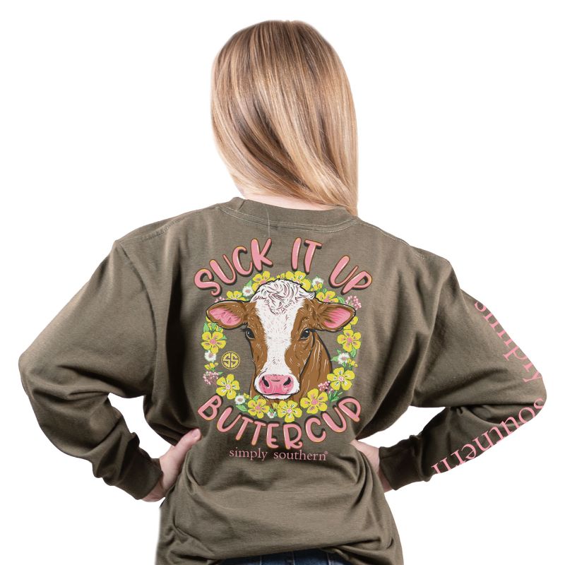 SALE Simply Southern Suck It Up Buttercup Heifer Cow Long Sleeve T-Shirt
