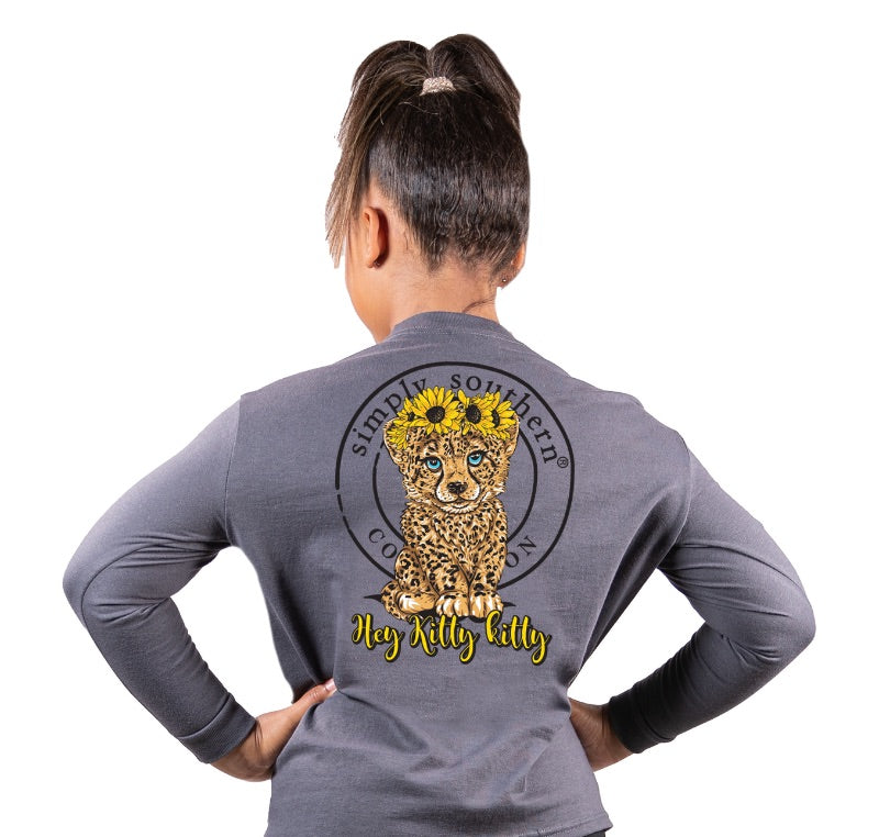Simply Southern Hey Kitty Kitty Sunflower Long Sleeve T-Shirt
