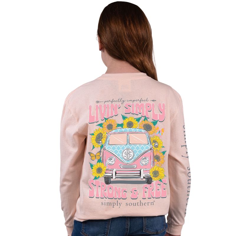 SALE Simply Southern Livin Strong &amp; Free Van Long Sleeve T-Shirt