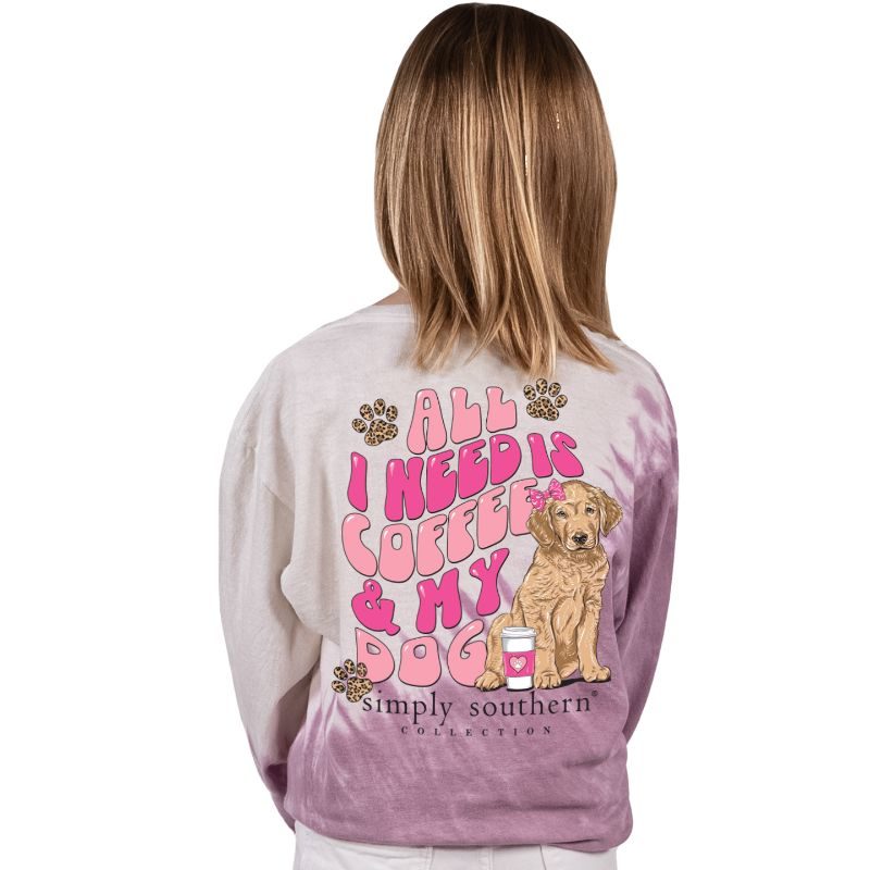 SALE Simply Southern Coffee &amp; My Dog Tie Dye Long Sleeve T-Shirt