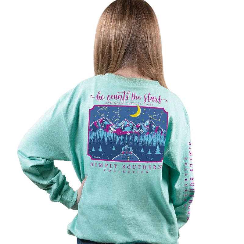 SALE Simply Southern Preppy Mountains Night Stars Long Sleeve T-Shirt