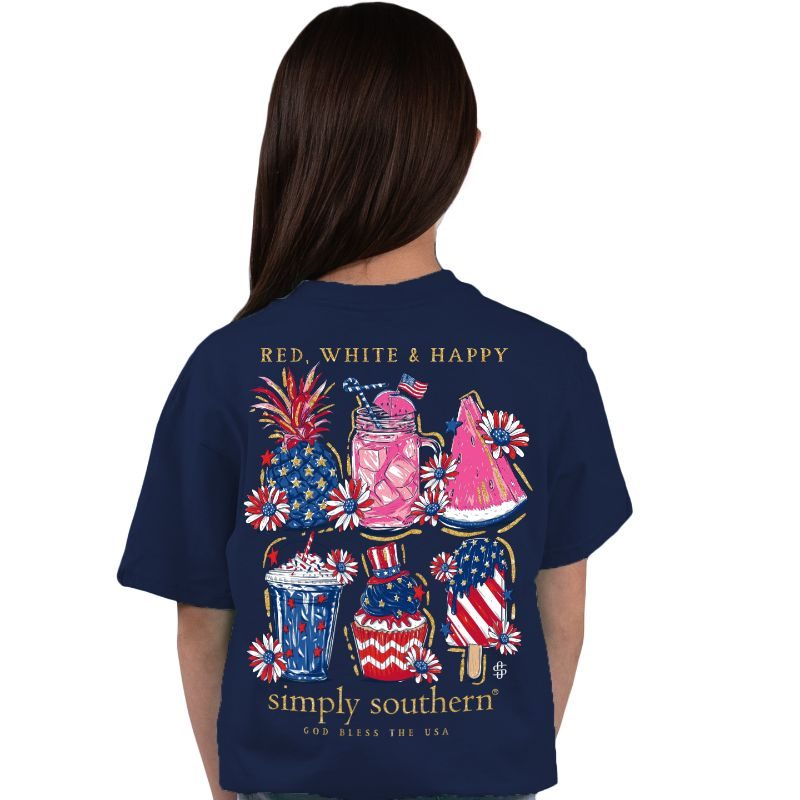 SALE Simply Southern Red White Happy USA T-Shirt