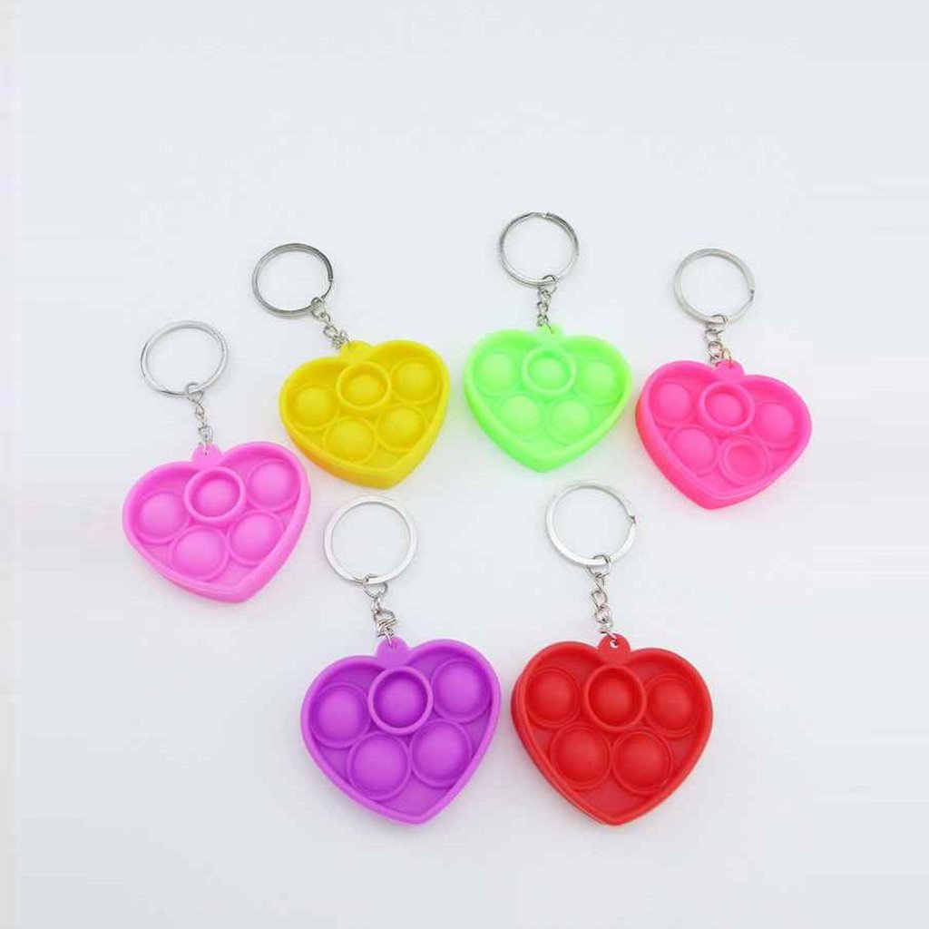 Mini Heart Push Pop It Bubble Fidget Toy Keychain