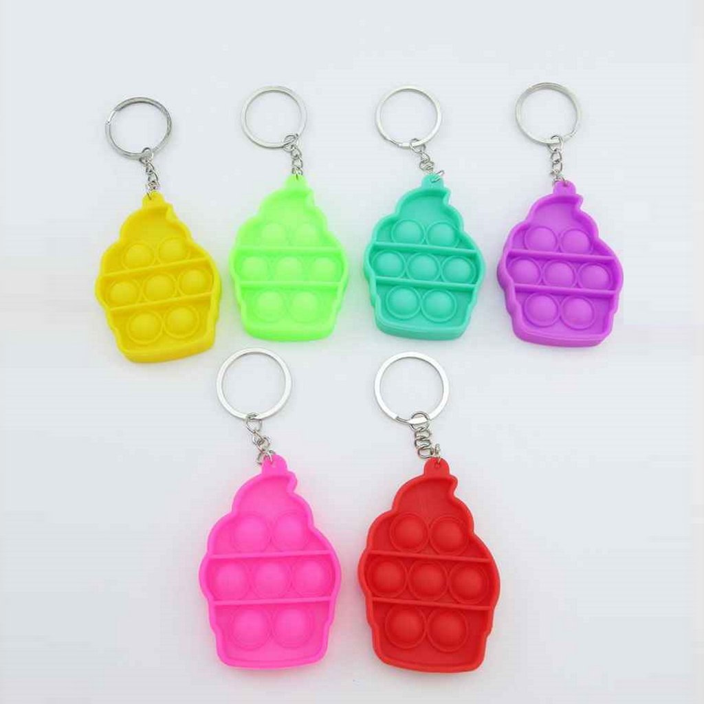 Mini Ice Cream Cone Push Pop It Bubble Fidget Toy Keychain