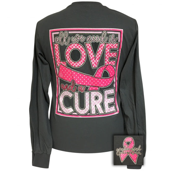 Girlie Girl Love And A Cure Cancer Long Sleeve T-Shirt