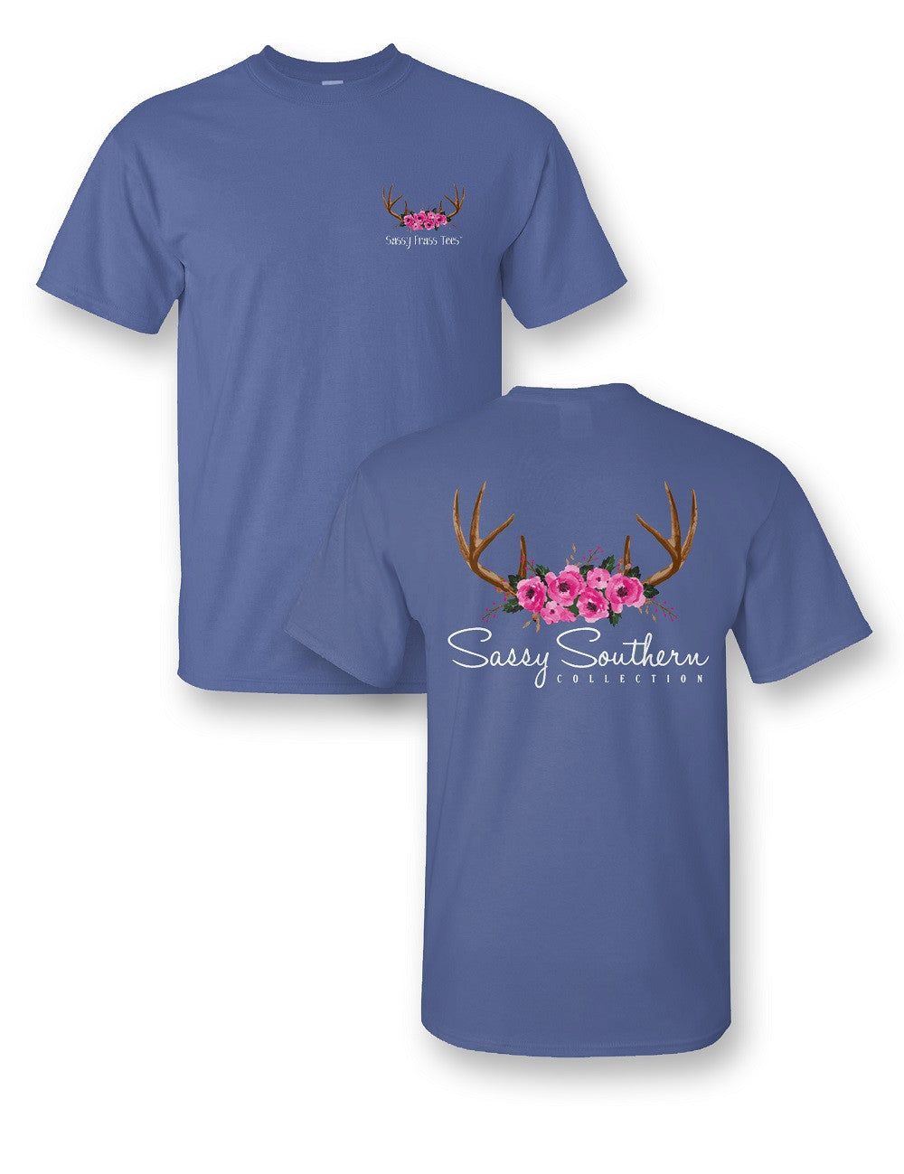 SALE Sassy Frass Comfort Colors Antlers & Roses Deer Skull Bright Girlie T Shirt