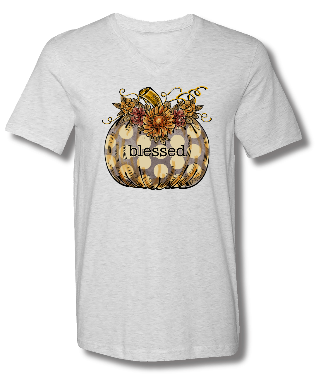 SALE Sassy Frass Blessed Pumpkin V-Neck Canvas Girlie Bright T Shirt