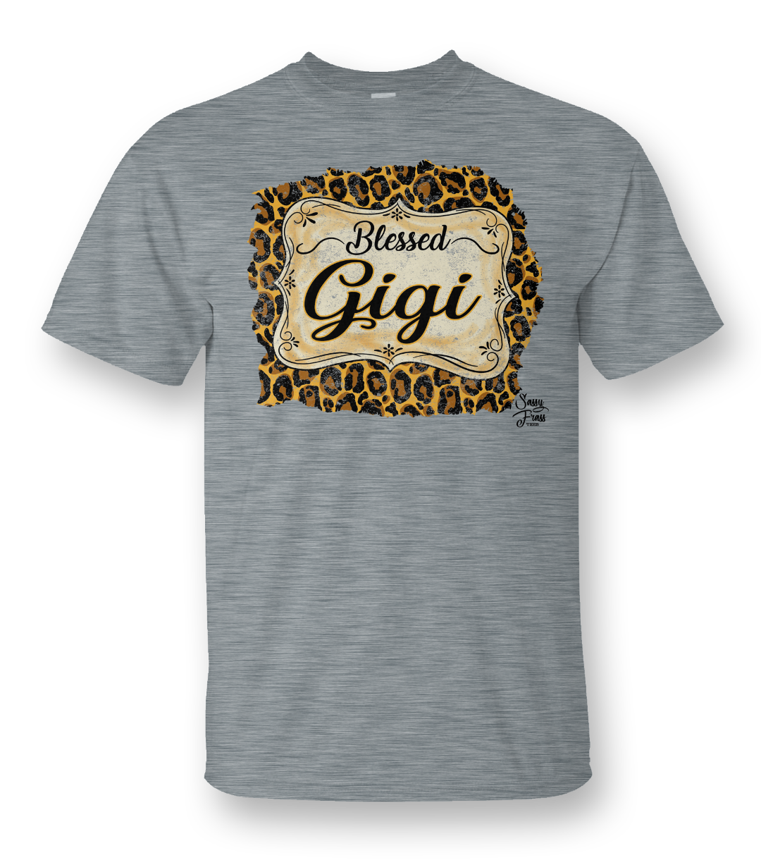 SALE Sassy Frass Blessed Gigi Leopard Front Print Bright Girlie T Shirt