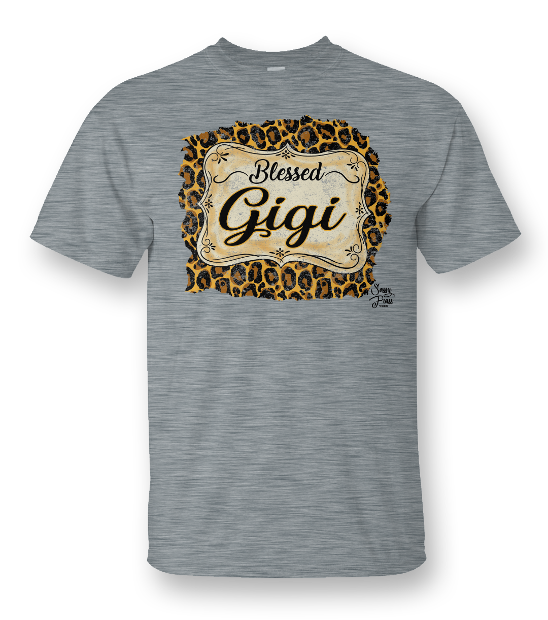 Sassy Frass Blessed Gigi Leopard Front Print Bright Girlie T Shirt