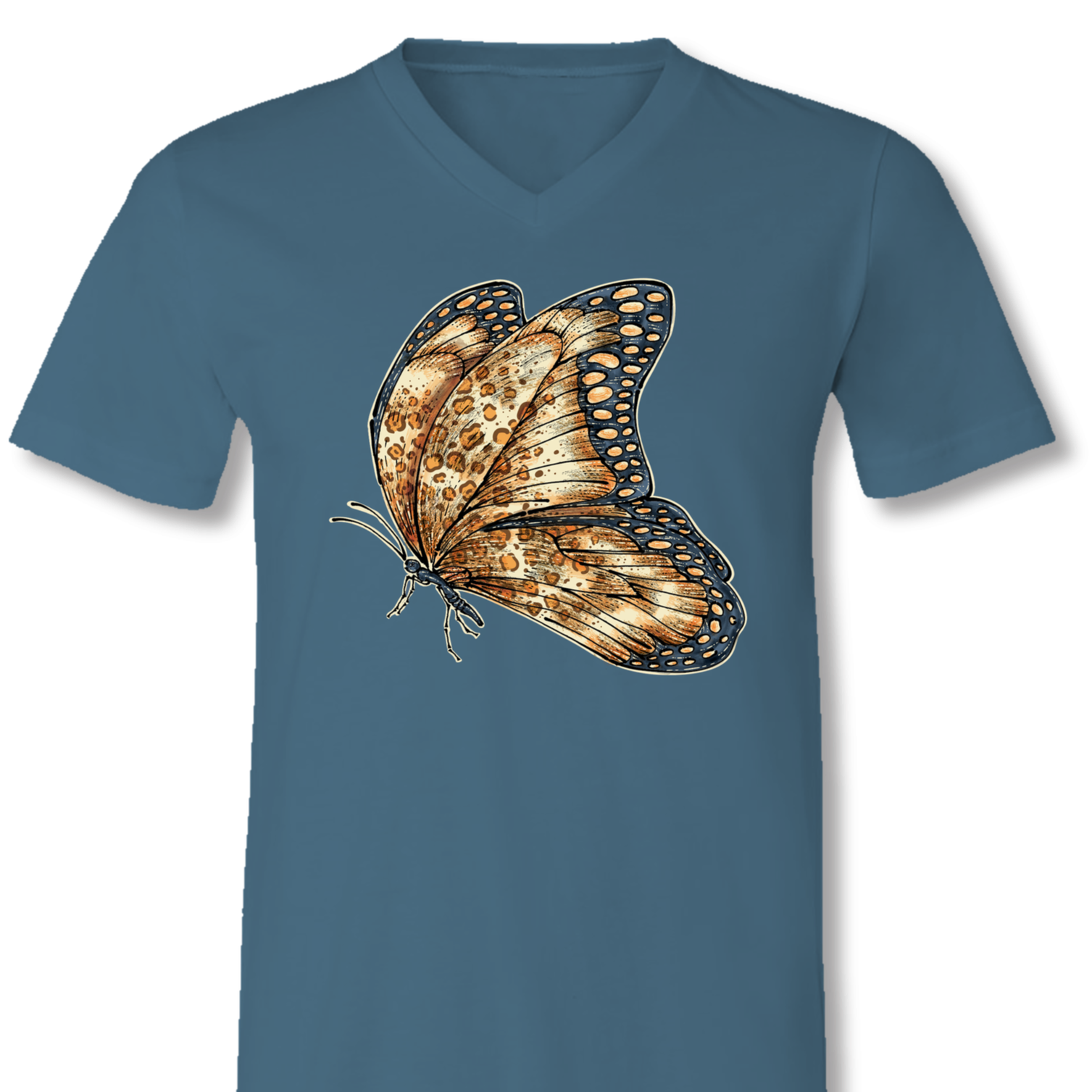 Sassy Frass Leopard Butterfly V-Neck Canvas T-Shirt