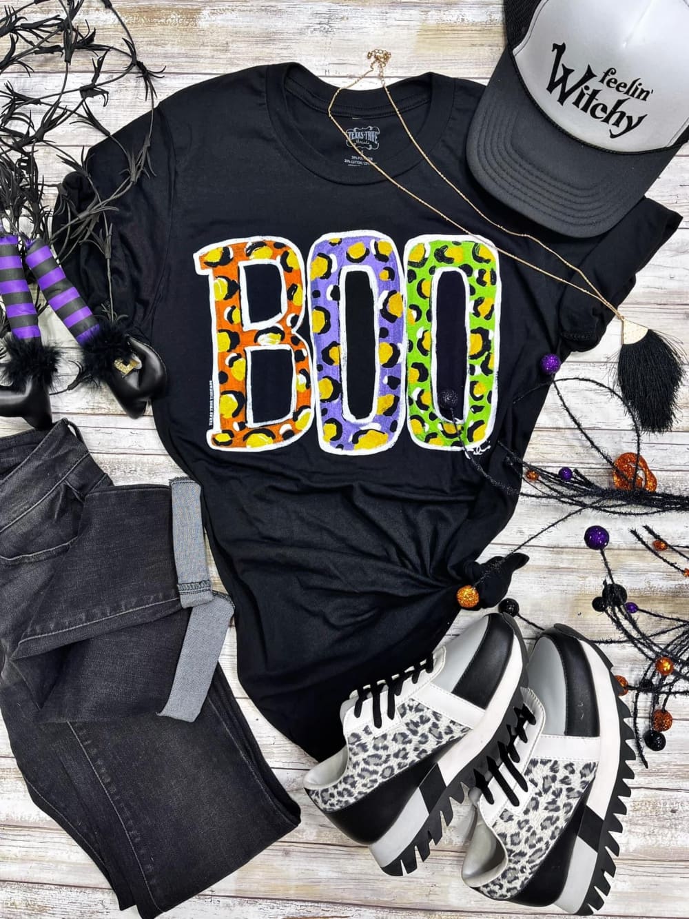 Texas True Threads Leopard Boo Halloween Canvas T-Shirt