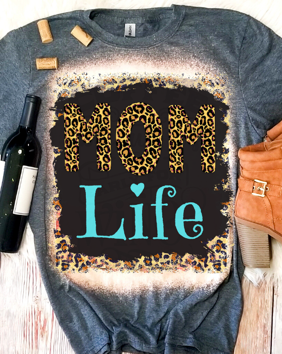 Leopard Mom Life Bleached Dye Canvas Girlie T Shirt