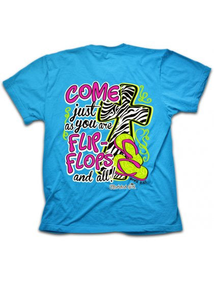Cherished Girl Come as you are Flip Flops Zebra Cross Girlie Christian Bright T Shirt - SimplyCuteTees