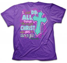 Cherished Girl I Can Do All Things Chevron Cross Girlie Christian Bright Short Sleeve T Shirt - SimplyCuteTees