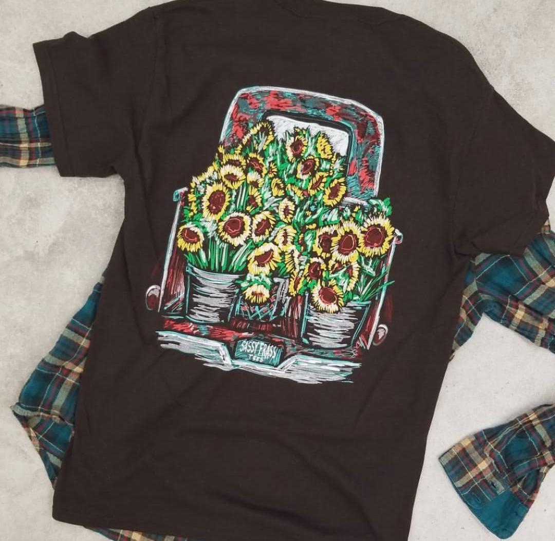 Sassy Frass Sunflower Truck Bright Girlie T Shirt
