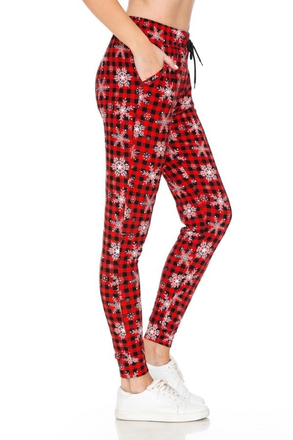 Plaid Snowflake Print Soft Lounge Jogger Pants