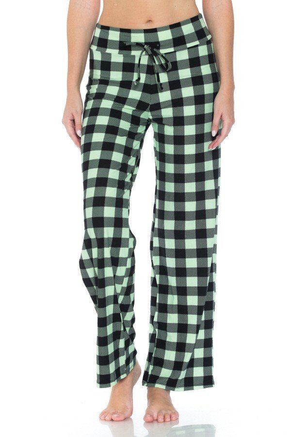 Green Checkered Print Comfortable Soft Lounge Pajama Pants - SimplyCuteTees