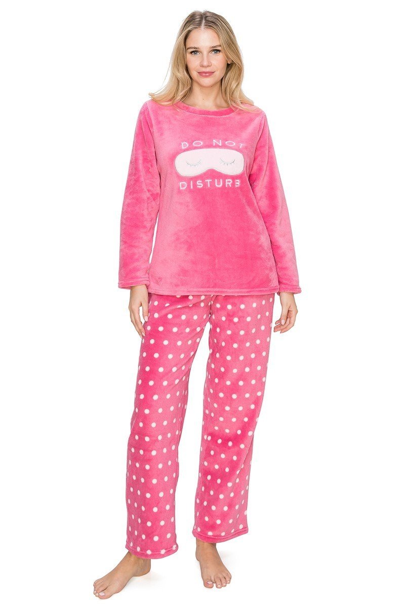 Mingzhu Women's Winter Fleece Pajama Set - Comfy Fuzzy Sleepwear With V-Neck Top & Pockets