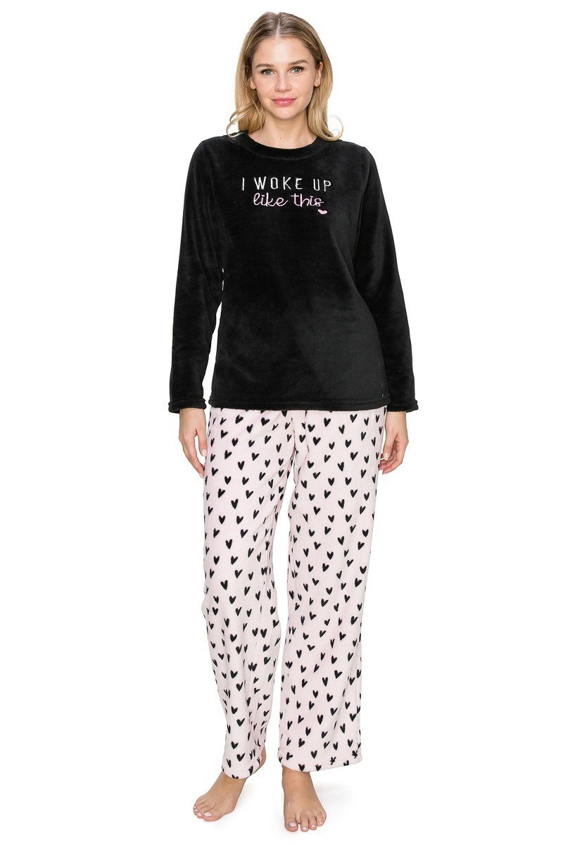 I Woke Up Like This Fuzzy Lounge Pajama Set Pants and Shirt