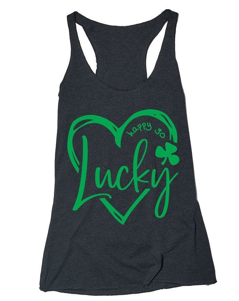 Happy Go Lucky Heart Irish Front Print T-Shirt Tank Top