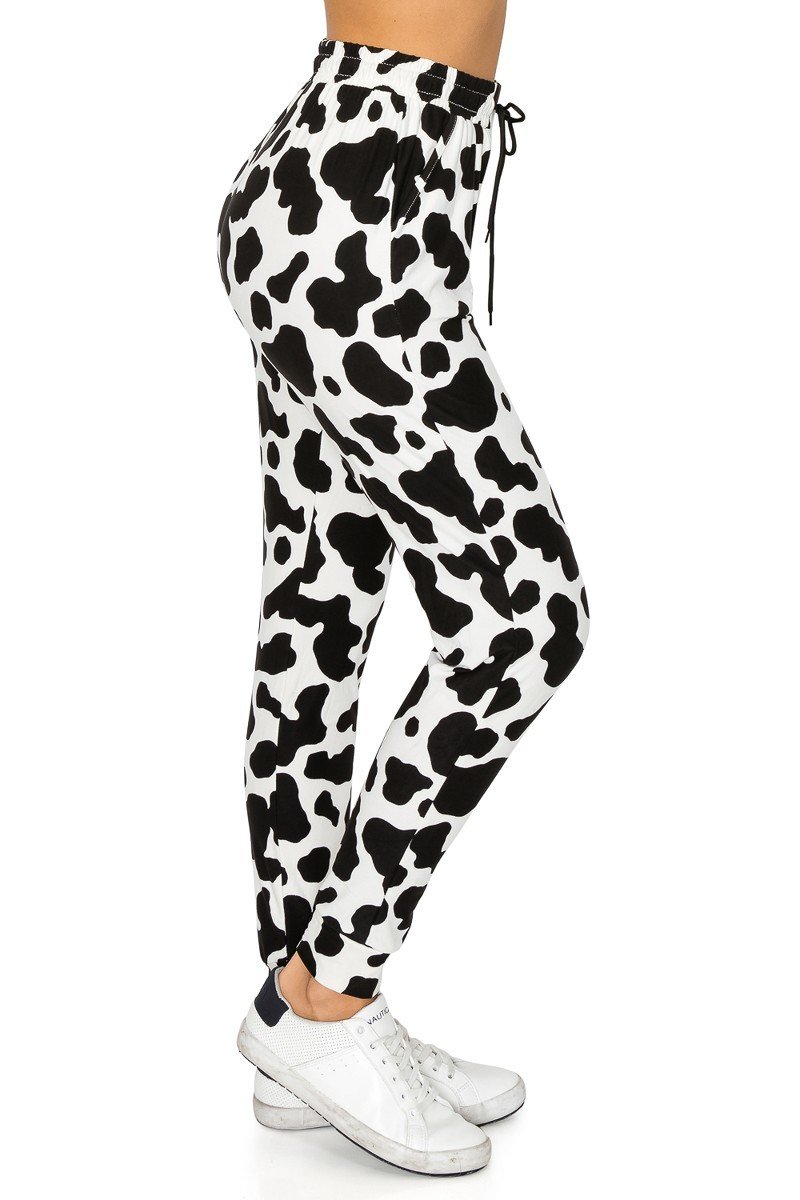 Black &amp; White Cow Print Soft Lounge Jogger Pants