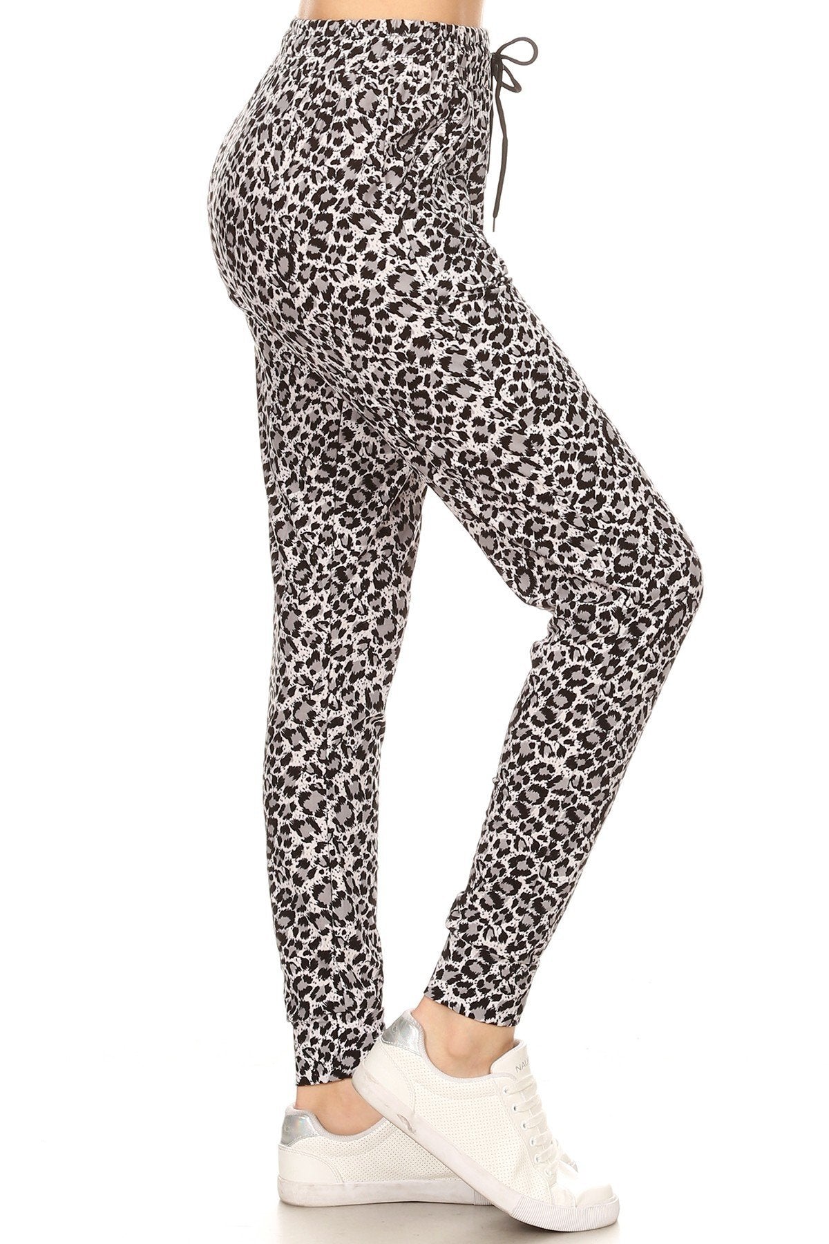 White Leopard Print Soft Lounge Jogger Pants