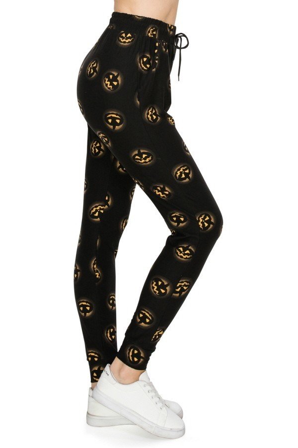 Halloween Fall Pumpkin Jackolantern Print Soft Lounge Jogger Pants