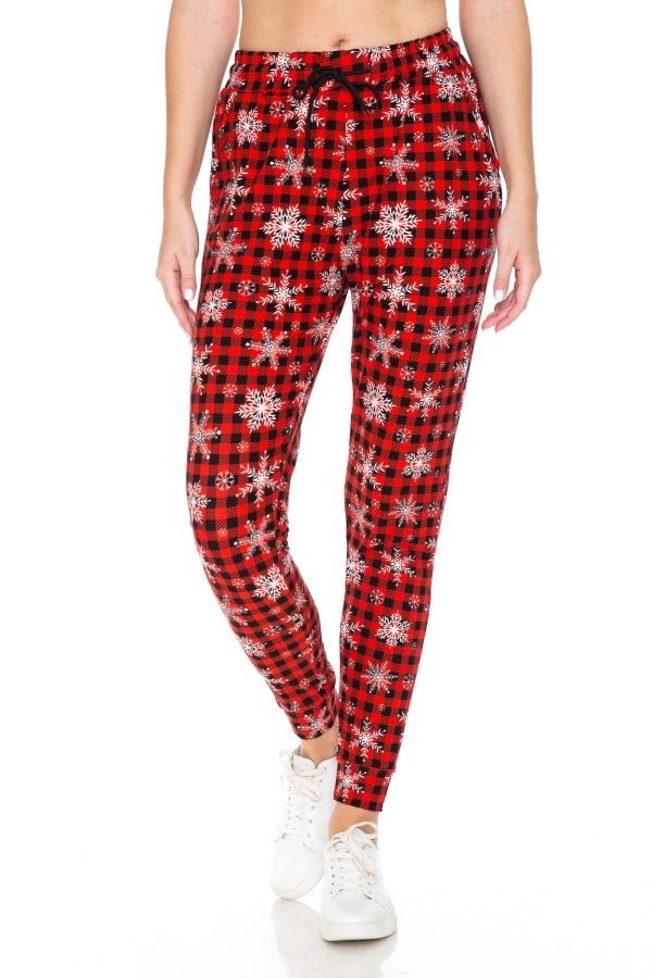 Plaid Snowflake Print Soft Lounge Jogger Pants