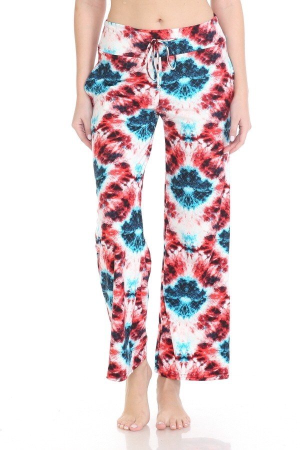 Red &amp; Turquoise Tie Dye Print Comfortable Soft Lounge Pajama Pants