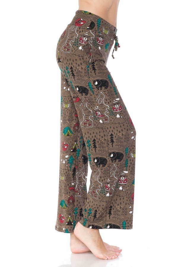 Camping Bear Print Comfortable Soft Lounge Pajama Pants