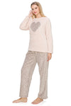 Leopard Heart Fuzzy Lounge Pajama Set Pants and Shirt