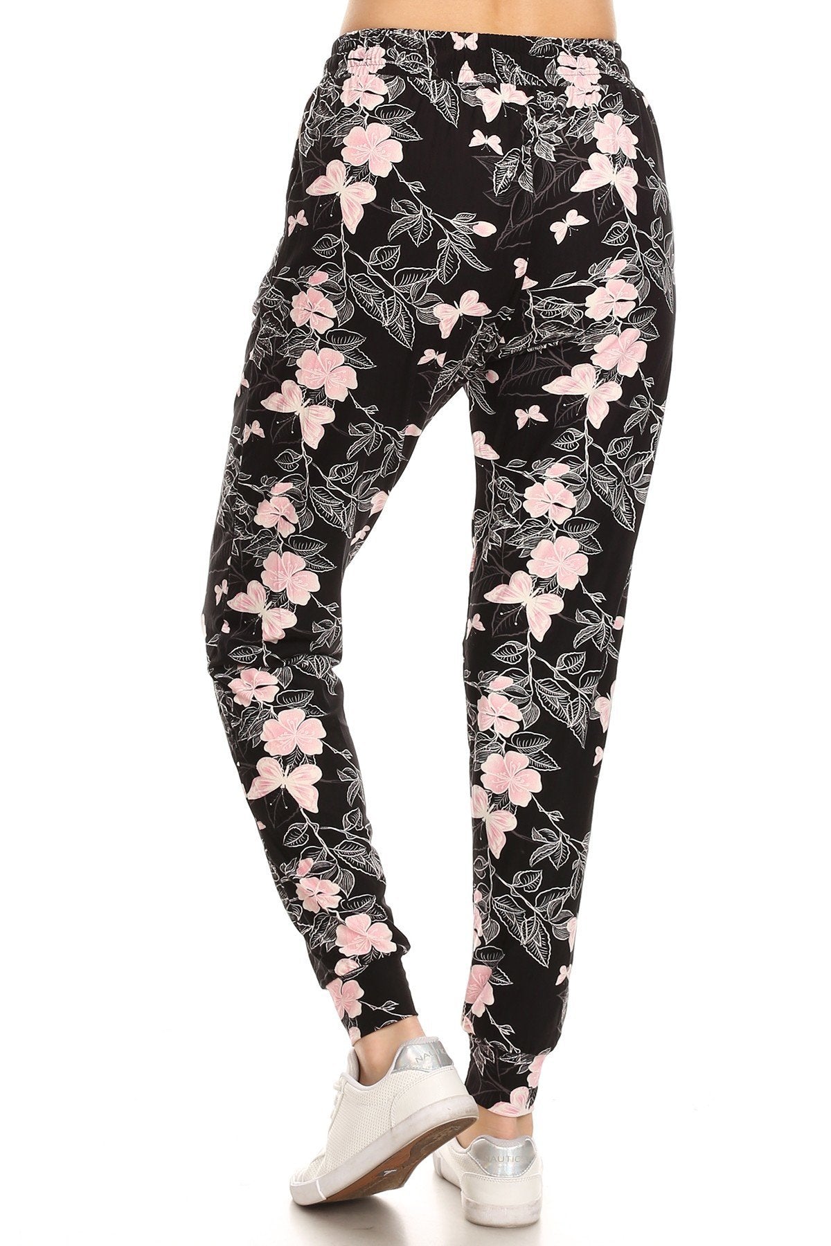 Floral &amp; Butterfly Print Soft Lounge Jogger Pants