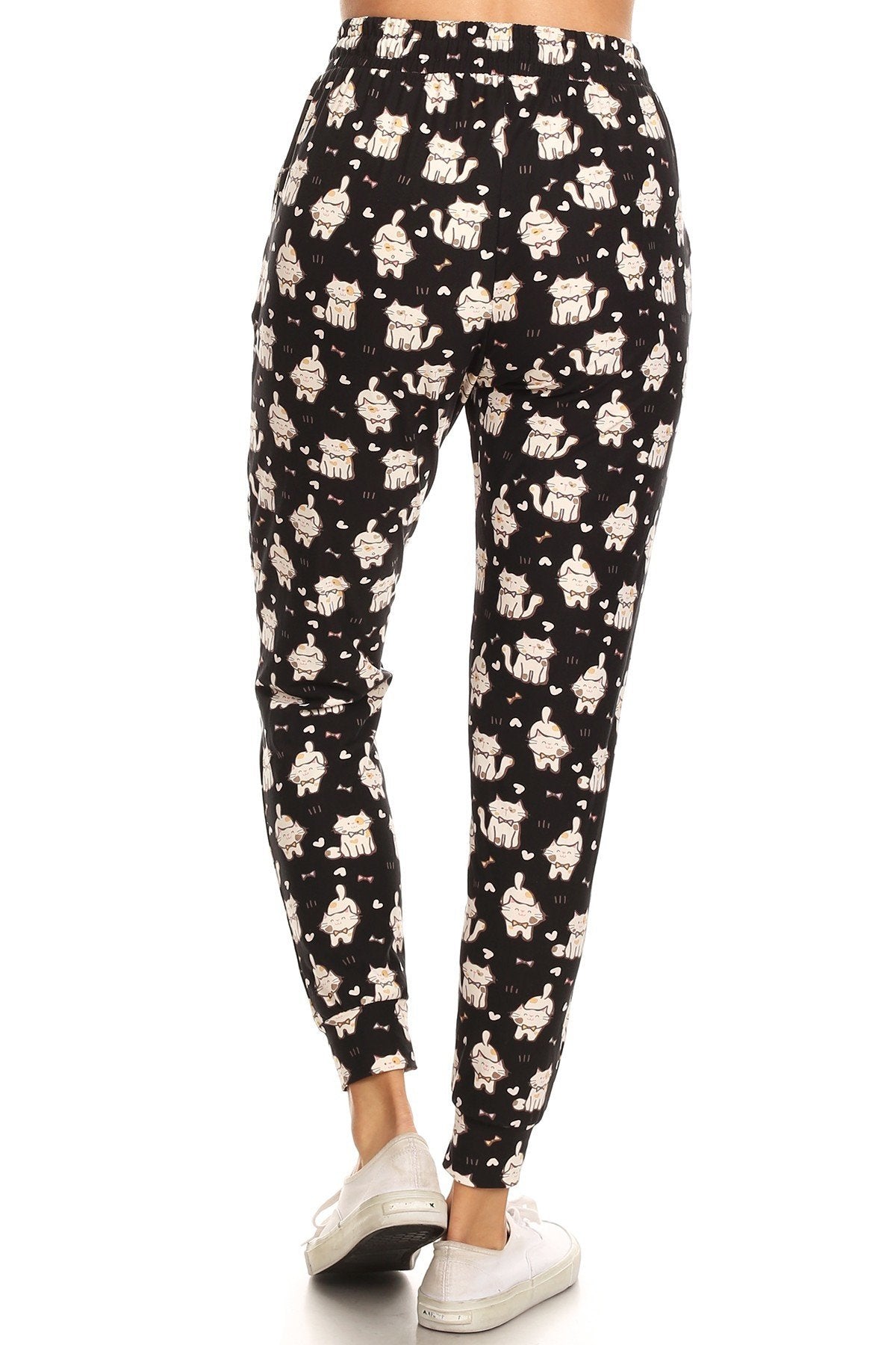 White Cat Print Soft Lounge Jogger Pants