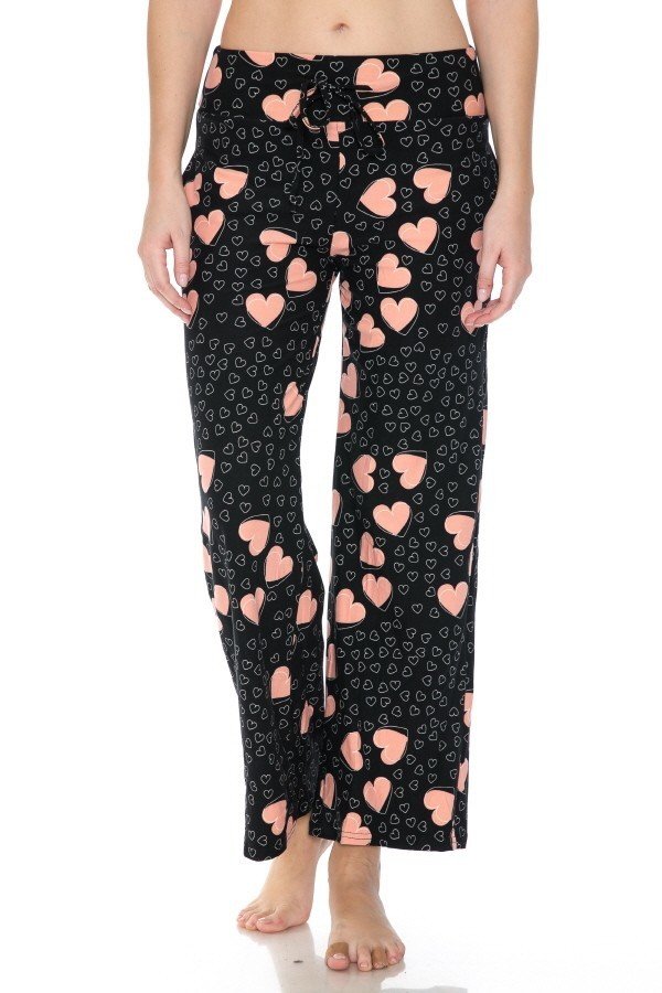 Pink Heart Print Soft Lounge Pajama Pants - SimplyCuteTees