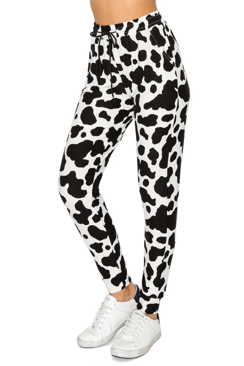 Black & White Cow Print Soft Lounge Jogger Pants - SimplyCuteTees