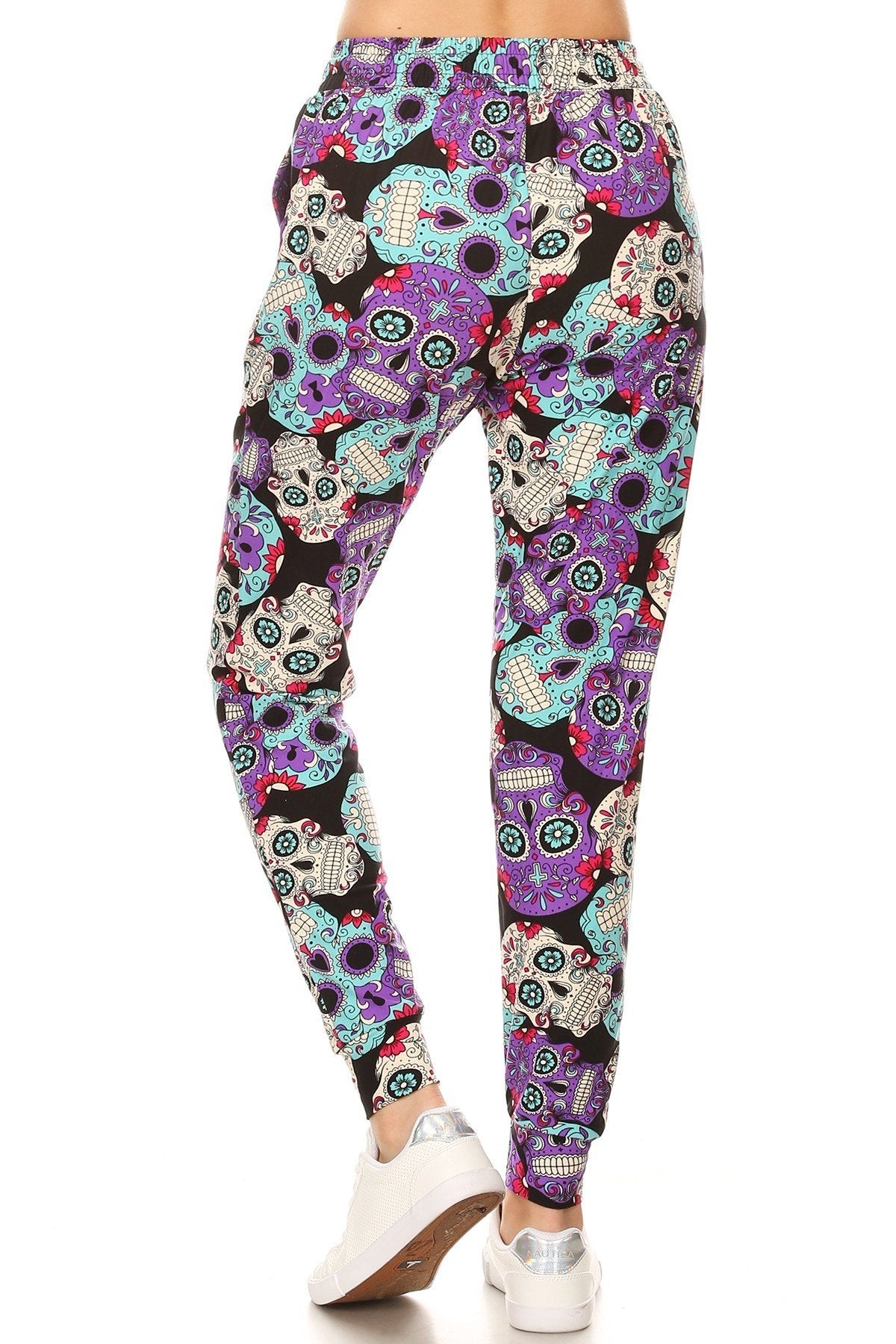 Large Colored Sugar Skull Print Soft Lounge Jogger Pants