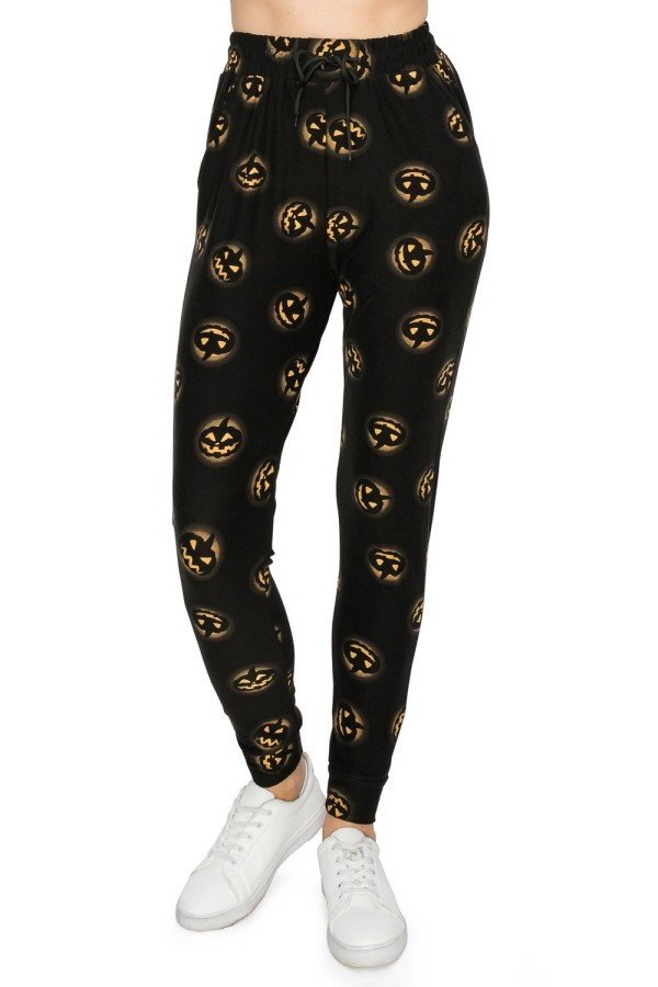Halloween Fall Pumpkin Jackolantern Print Soft Lounge Jogger Pants