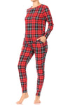 Red Plaid Fleece Lined Lounge Pajama Set Pants and Shirt