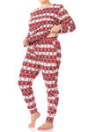 Christmas Fair Isle Santa Fleece Lined Lounge Pajama Set Pants and Shirt