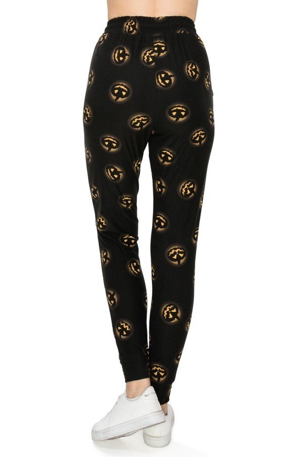 Halloween Fall Pumpkin Jackolantern Print Soft Lounge Jogger Pants