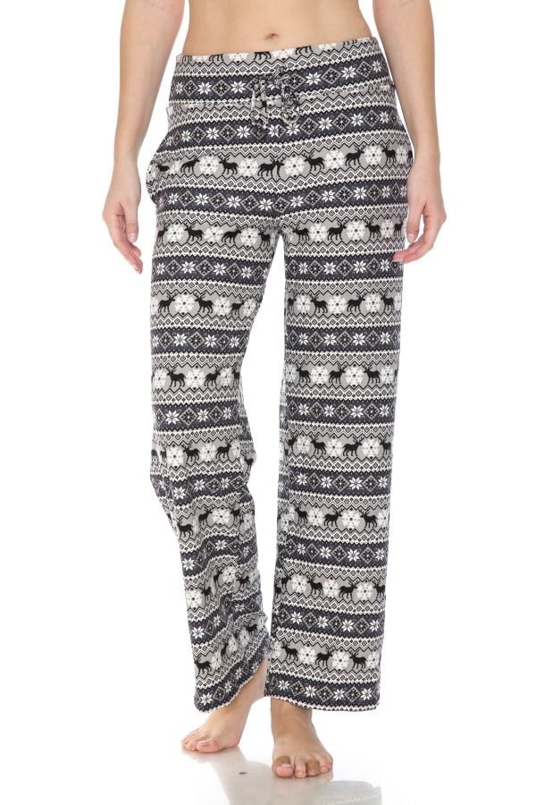 Christmas Black &amp; White Fair Isle Print Comfortable Soft Lounge Pajama Pants