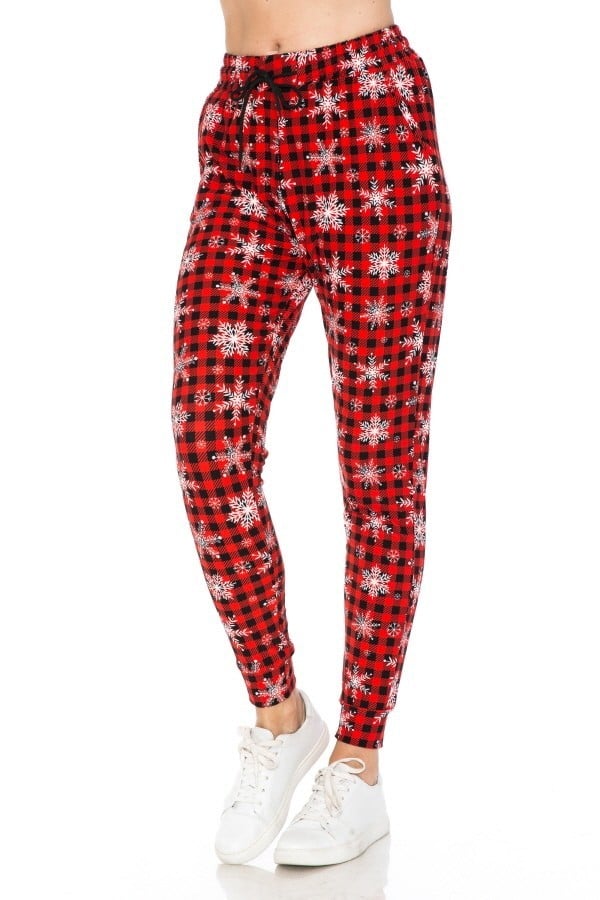 Plaid Snowflake Print Soft Lounge Jogger Pants