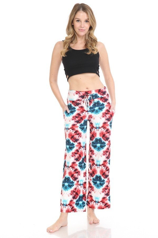 Red &amp; Turquoise Tie Dye Print Comfortable Soft Lounge Pajama Pants