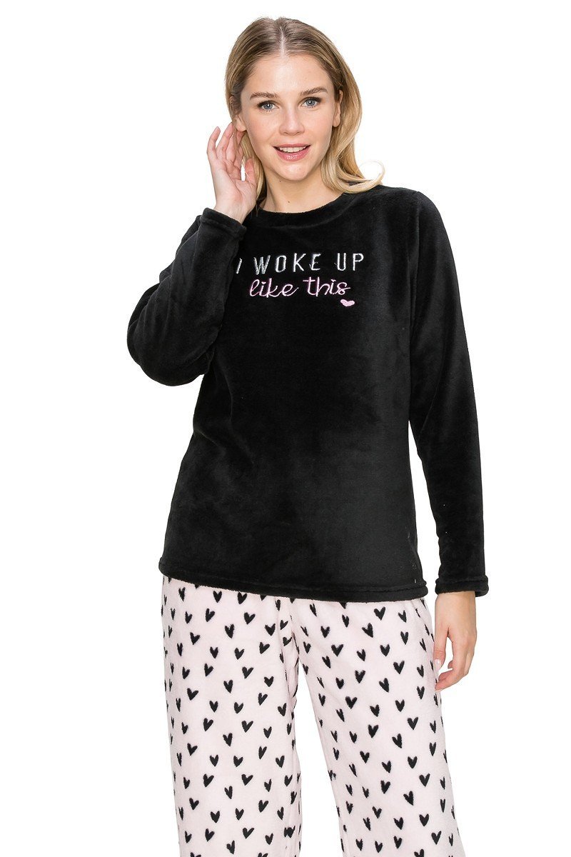 I Woke Up Like This Fuzzy Lounge Pajama Set Pants and Shirt