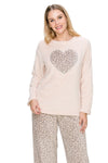 Leopard Heart Fuzzy Lounge Pajama Set Pants and Shirt